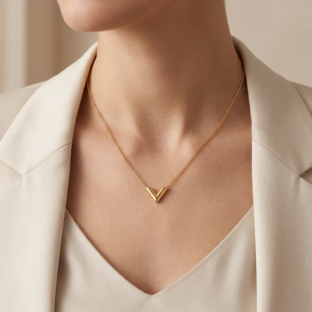 Collar en acero gold dije v