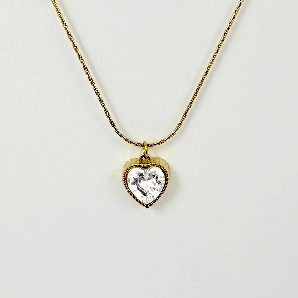 *COLLAR EN ACERO GOLD DIJE CORAZÓN CRISTAL BLANCO