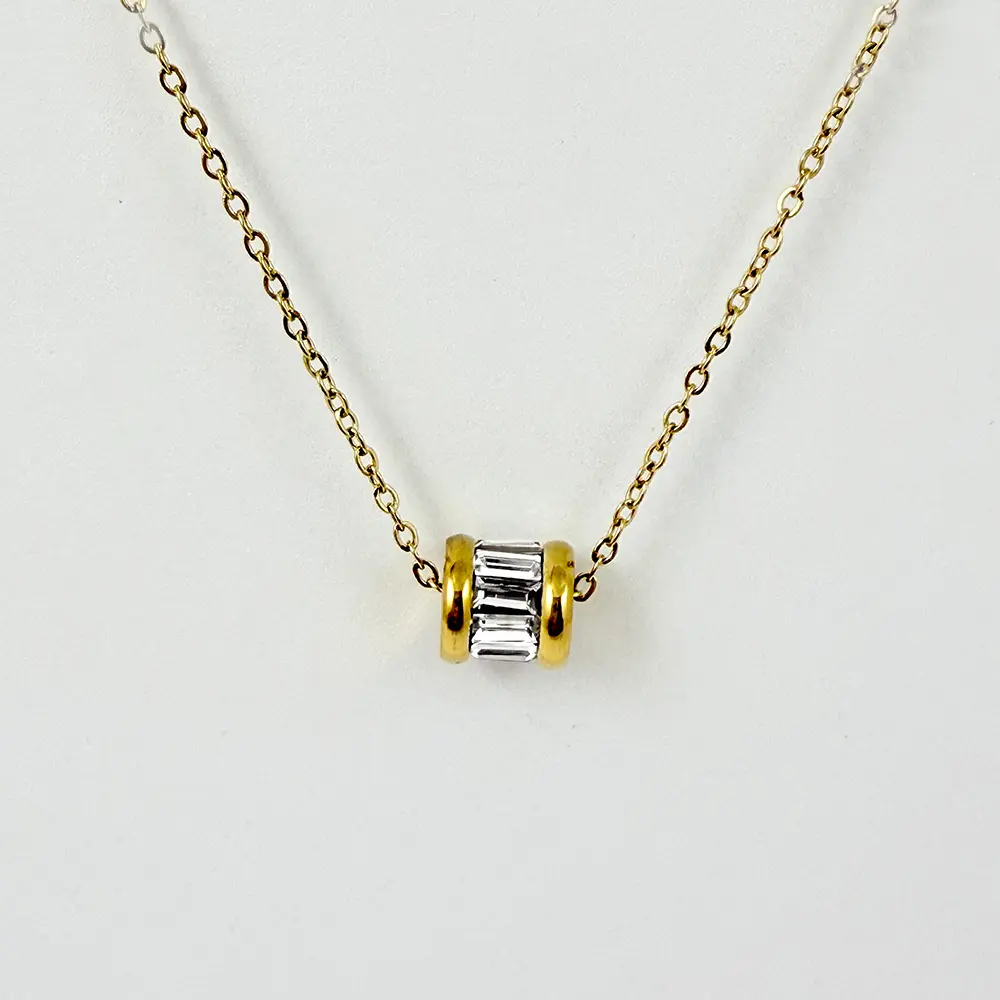 Collar en acero gold dije cilindro cristales baguette