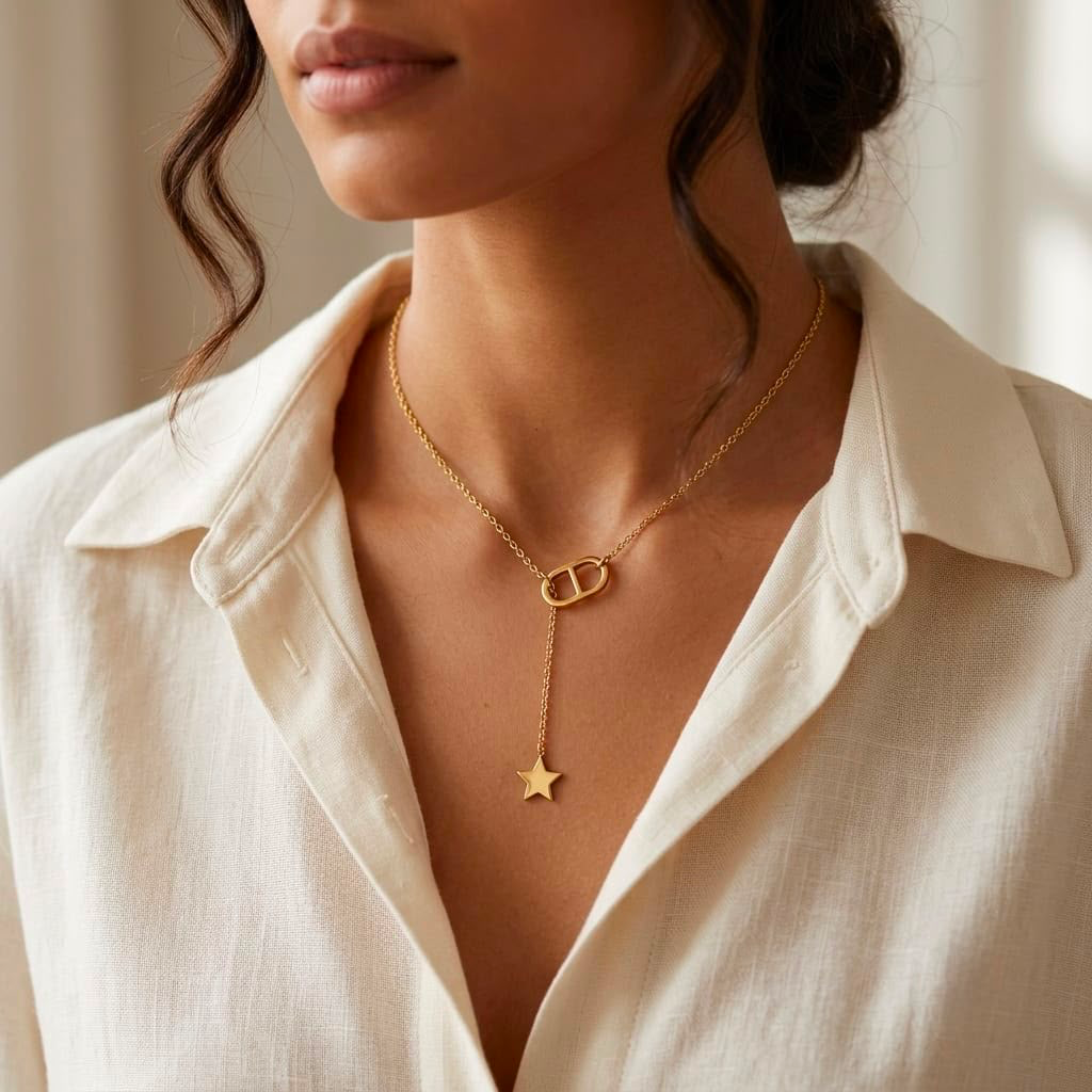 Collar en acero gold dije estrella cadenita