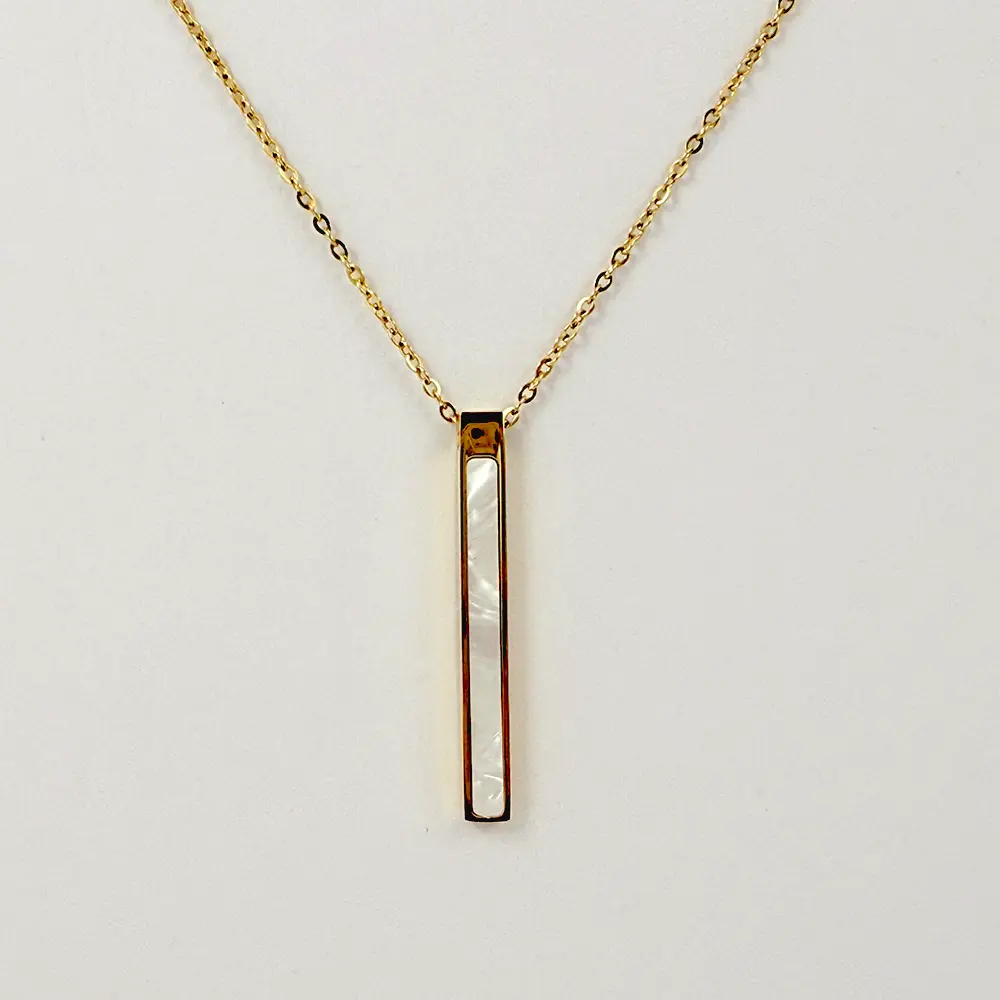 *COLLAR EN ACERO GOLD DIJE BARRA NÁCAR