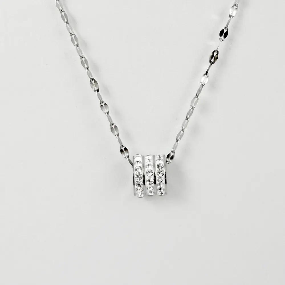 Collar en acero silver dije cilindro circones blancos