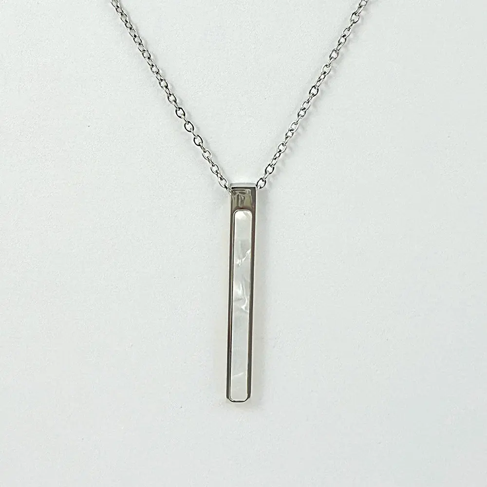 *COLLAR EN ACERO SILVER DIJE BARRA NÁCAR