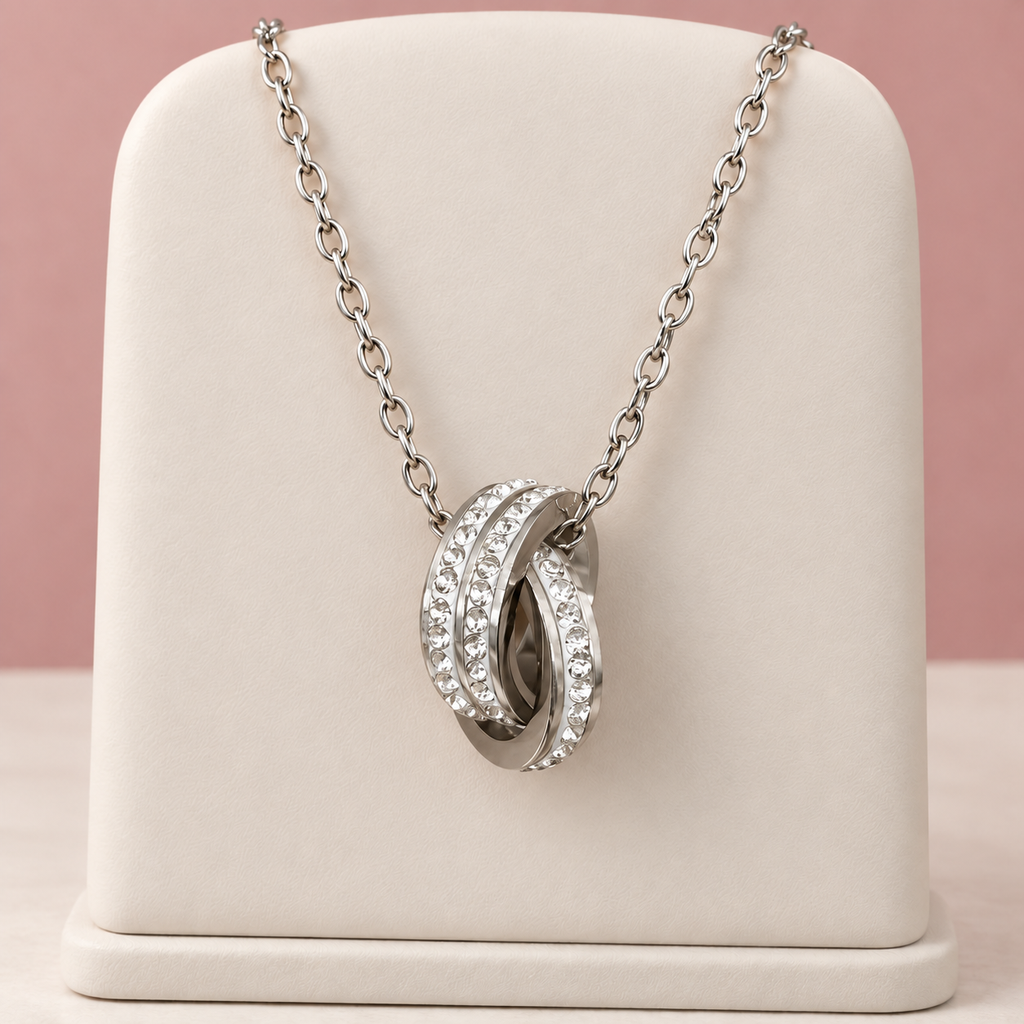Collar en acero silver dije argollas microcircones blancos