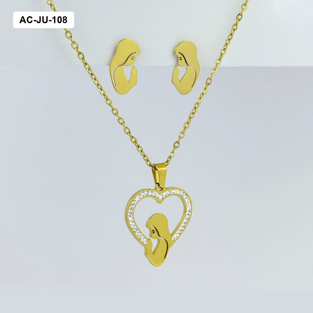 Juego acero gold corazon virgencita
