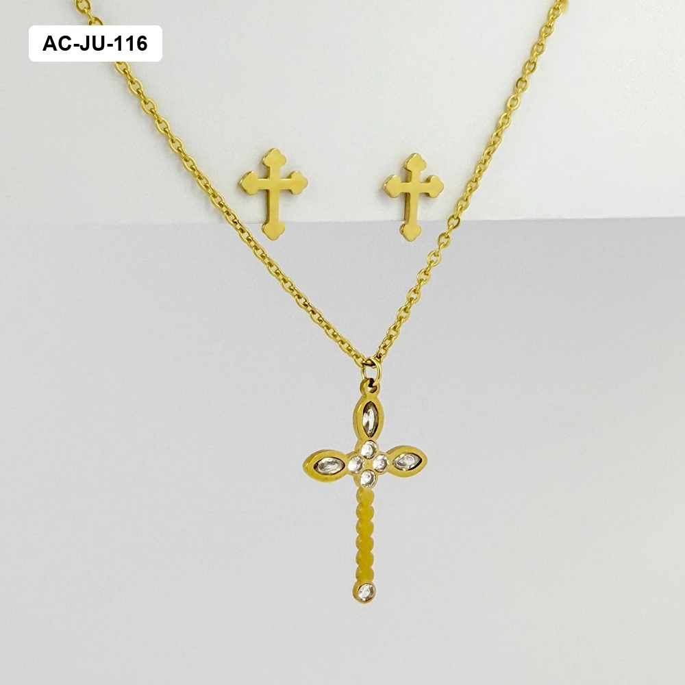 Juego acero gold cruz