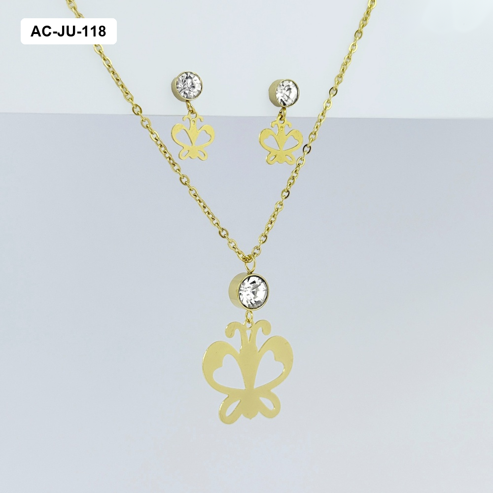 Juego acero gold mariposa cristal