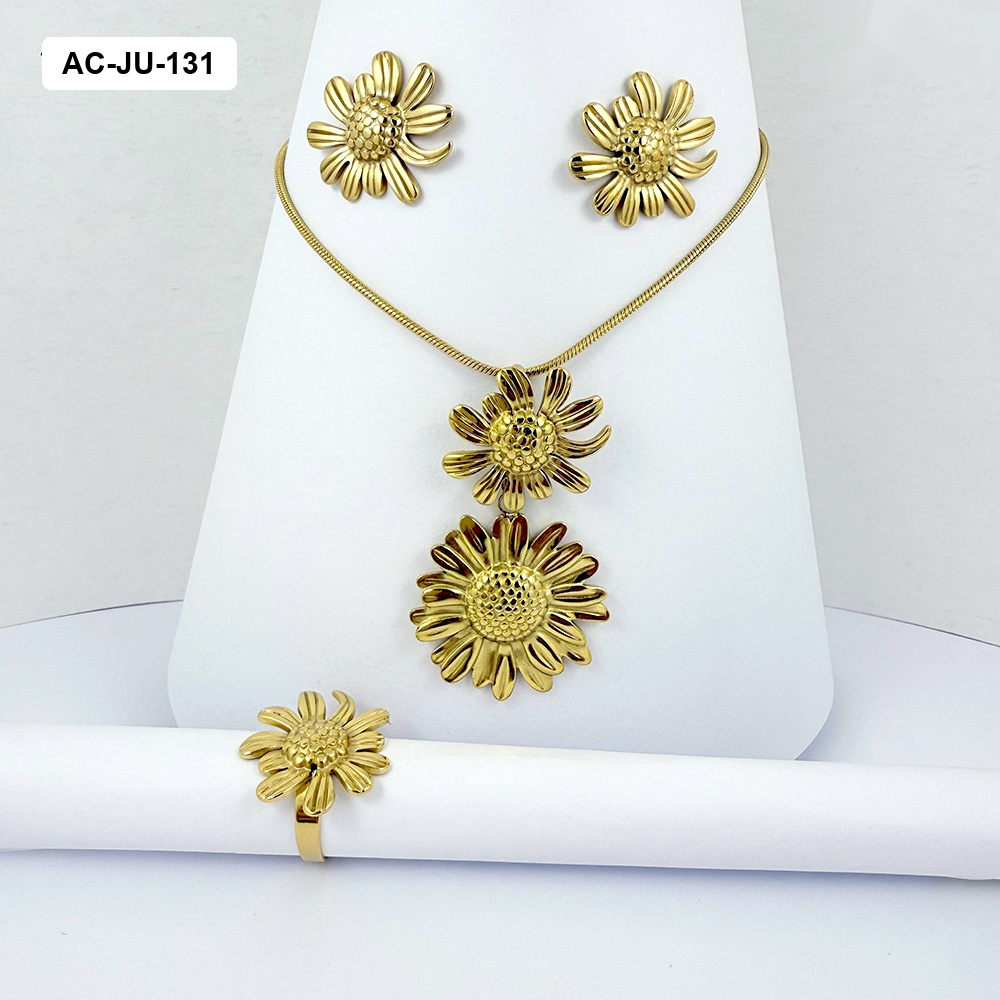 Juego acero gold con anillo girasol