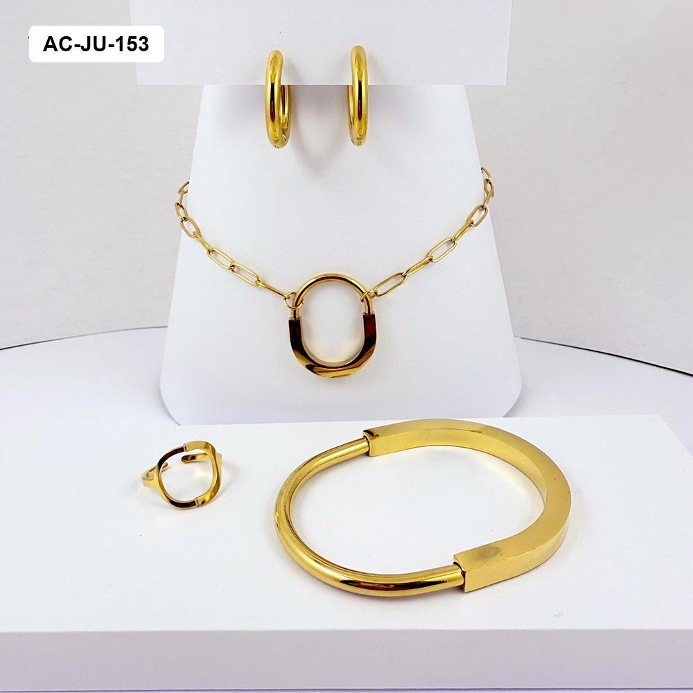 *SET ACERO COMPLETO GOLD AROS OVALADOS