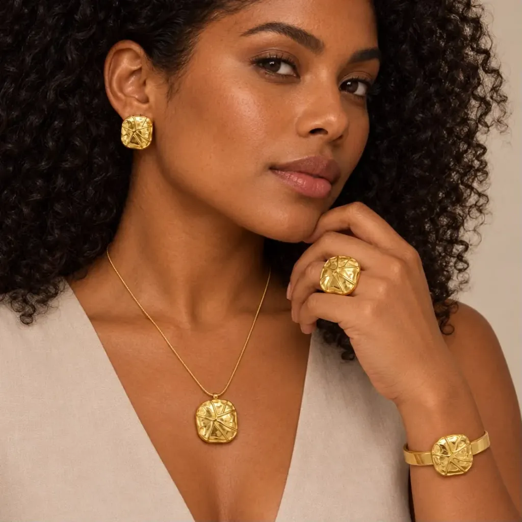 [AC-JU-154] Set acero completo gold cuadrado orgánico