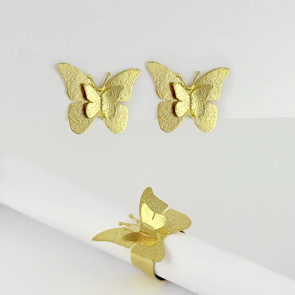 Set en bronce enchapado en oro de 24k mariposa