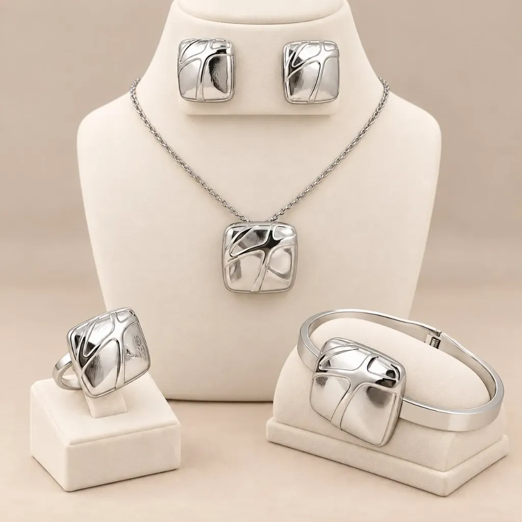 [AC-JU-156] Set acero completo silver cuadrado organico vetas