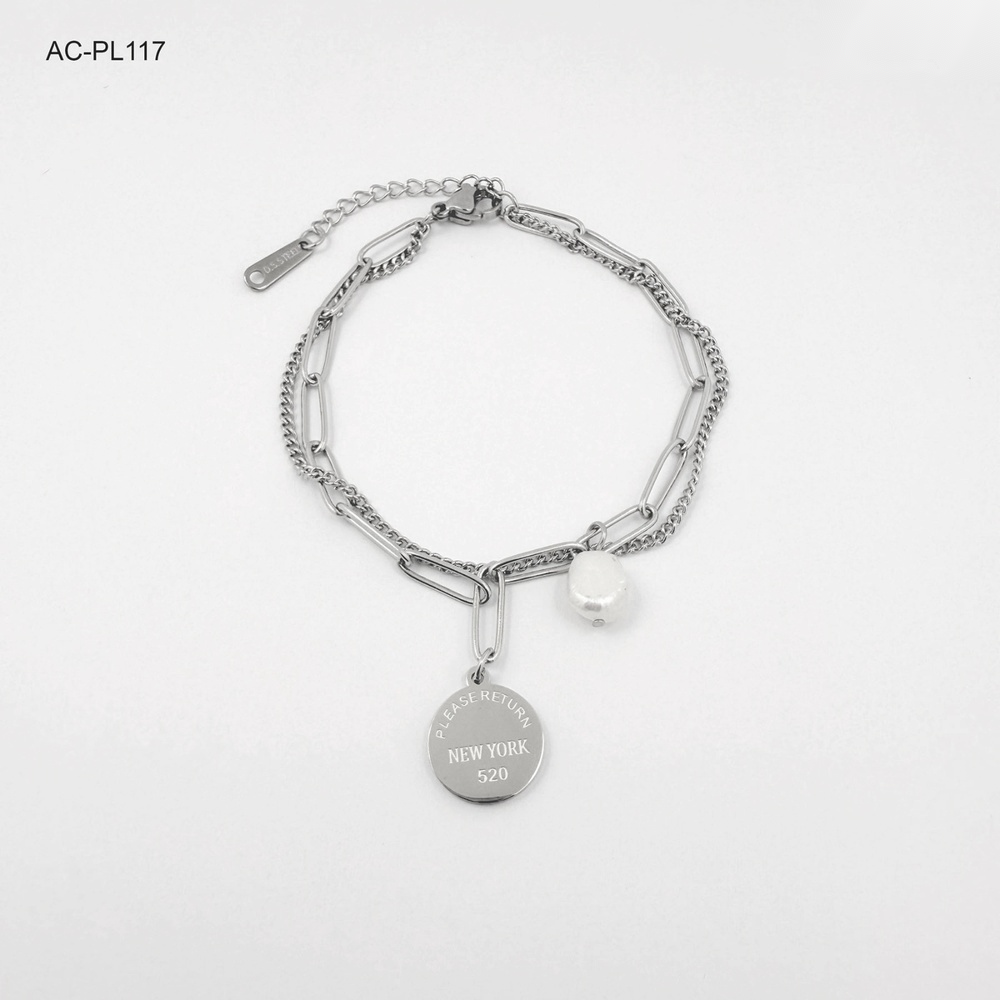 *PULSERA EN ACERO SILVER DOBLE PERLA NY