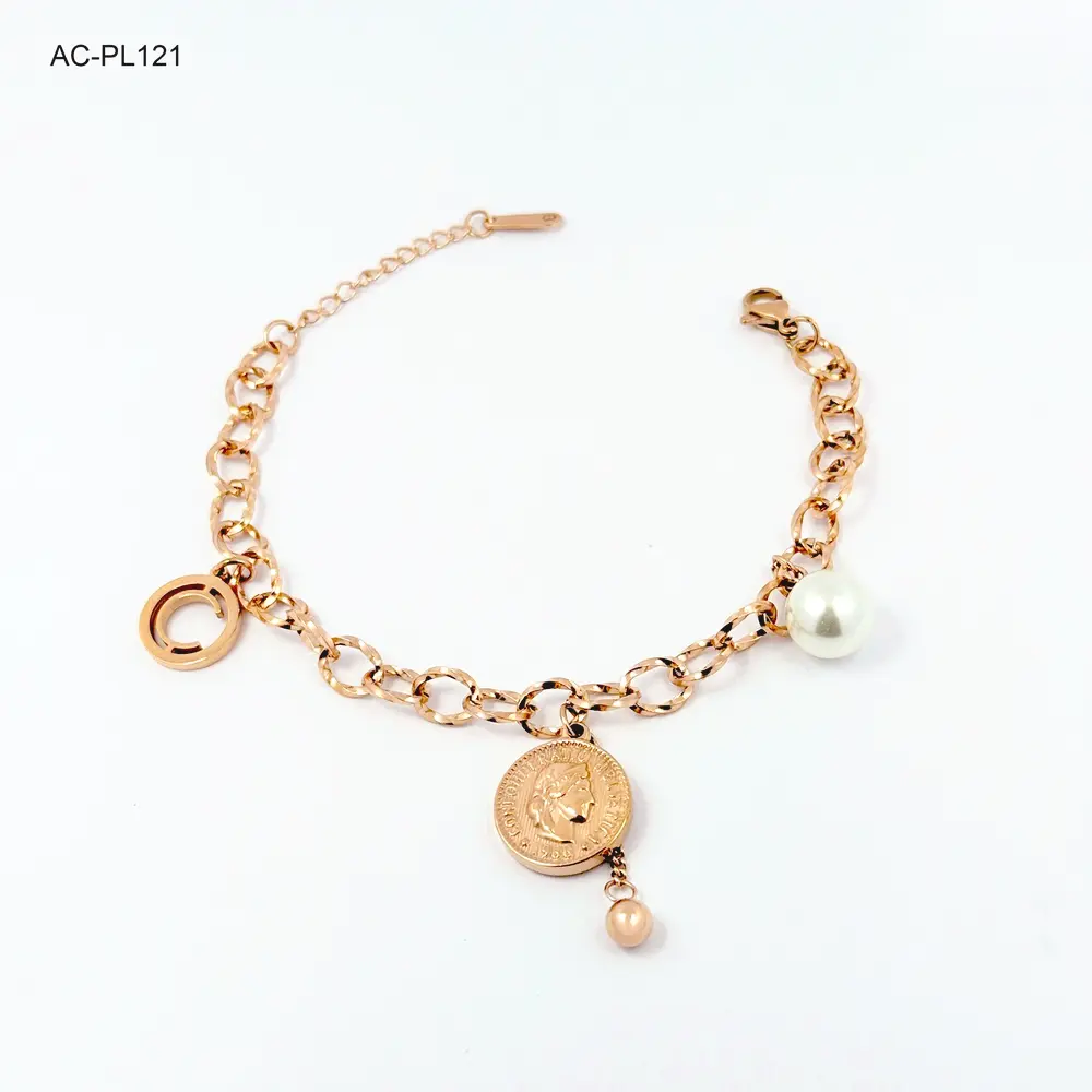 Pulsera en acero gold rose perla diosa