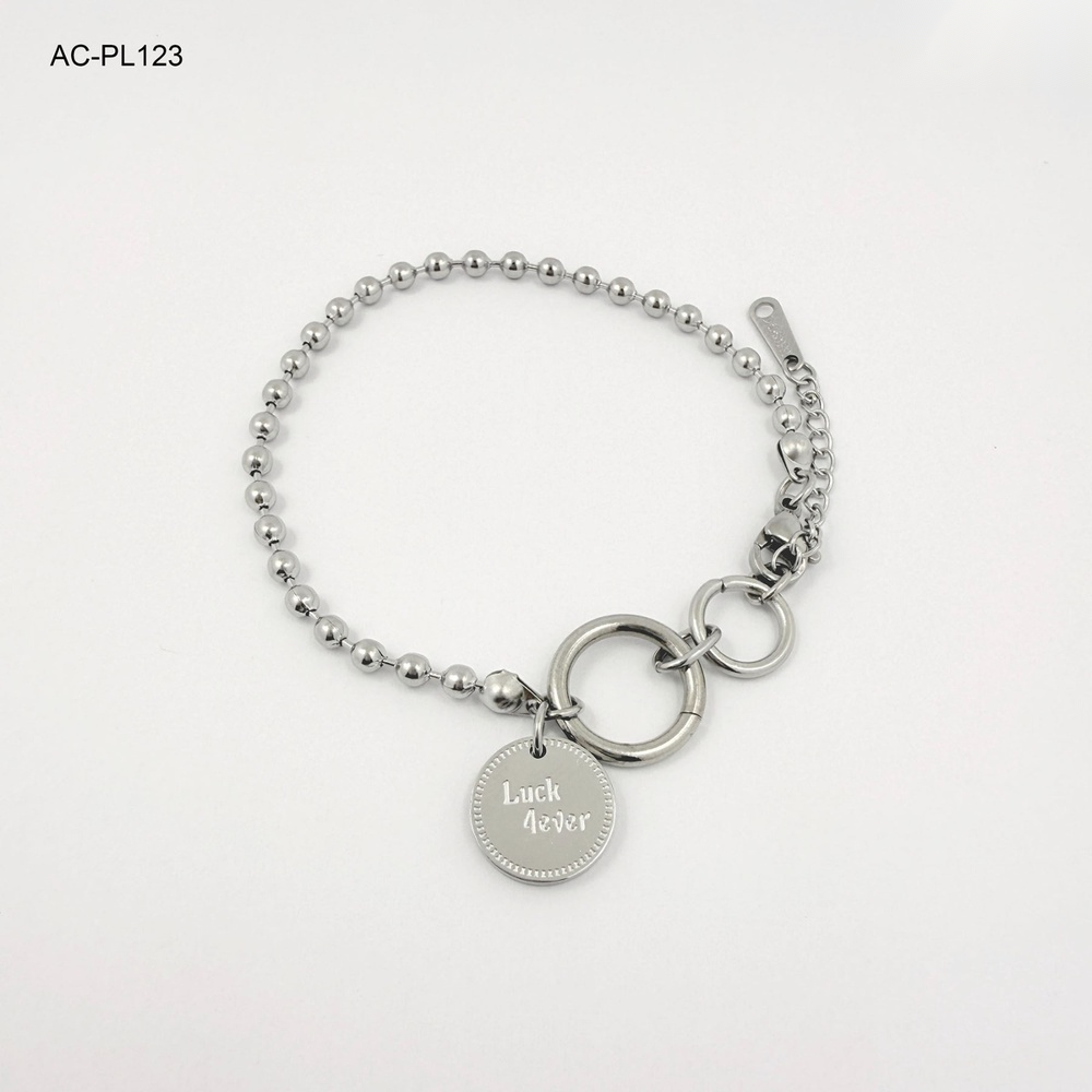 Pulsera en acero silver buena suerte aro liso