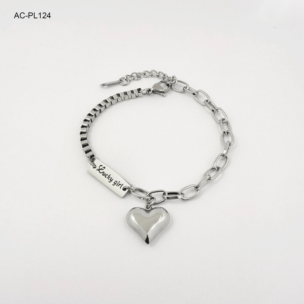 *PULSERA EN ACERO SILVER CADENA PLACA CORAZÓN