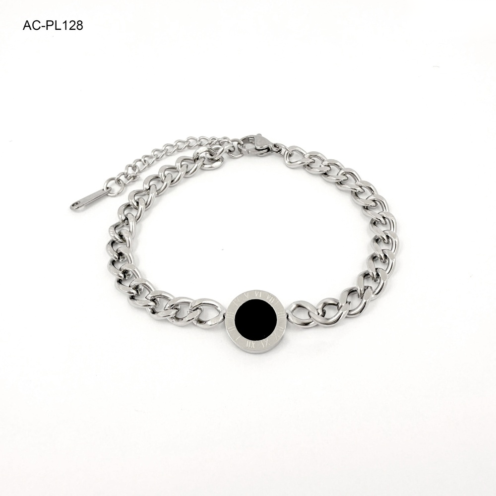 Pulsera en acero silver tejido cuba circulo nacar