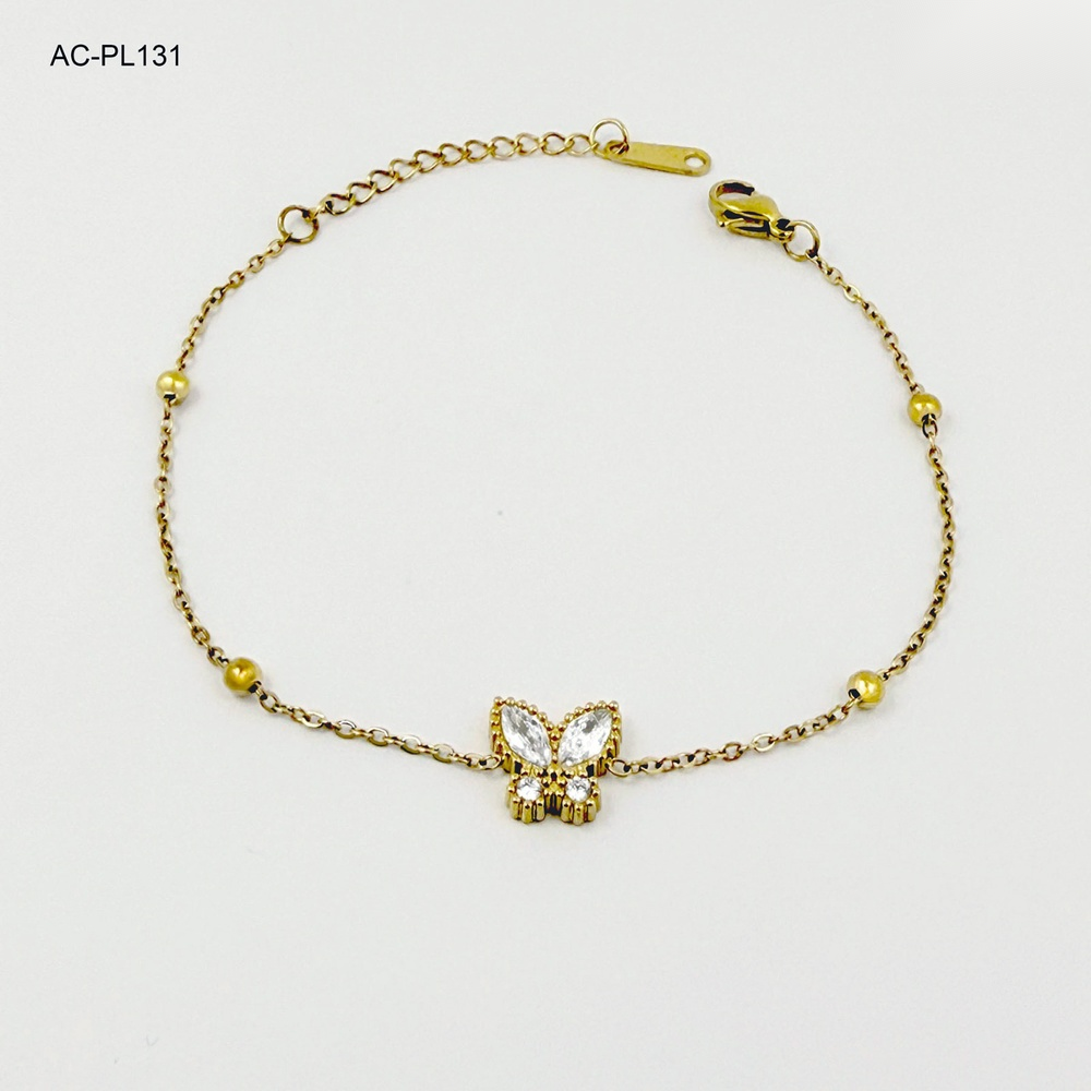 Pulsera en acero gold mariposa cristal