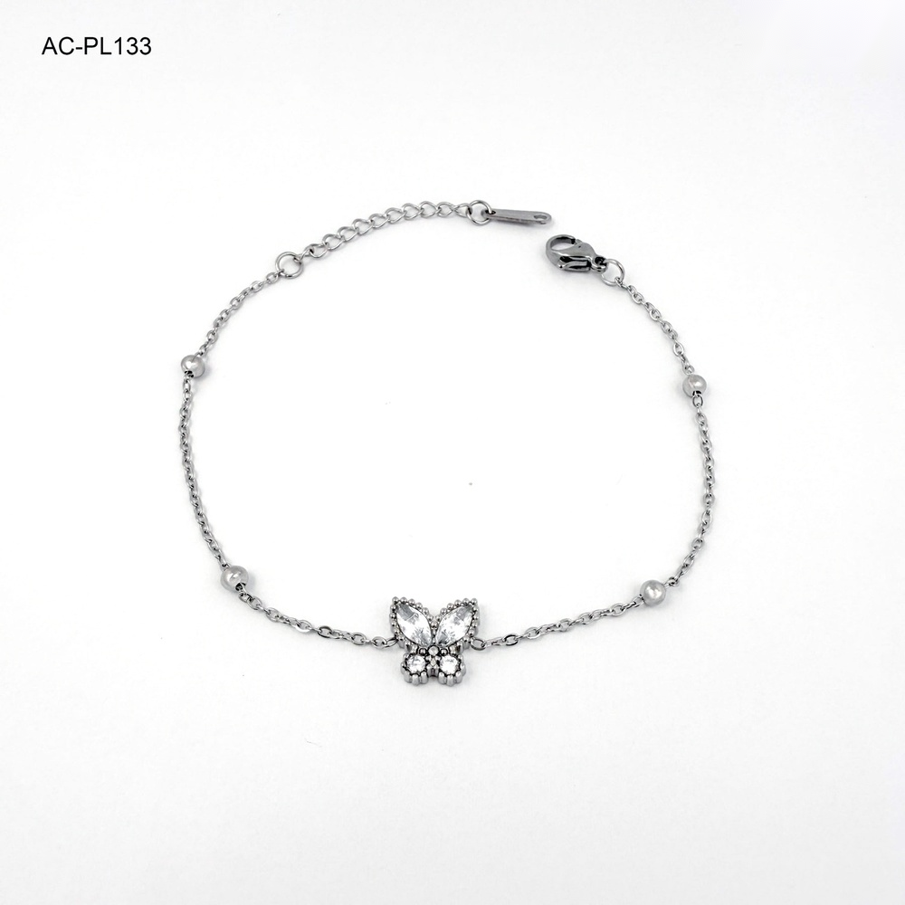 Pulsera en acero silver mariposa cristal