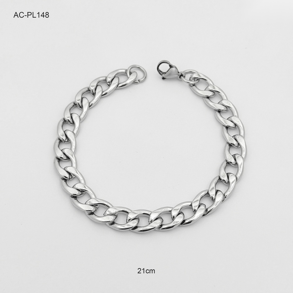 Pulsera en acero silver tejido barbada 9mm hombre 21 cm