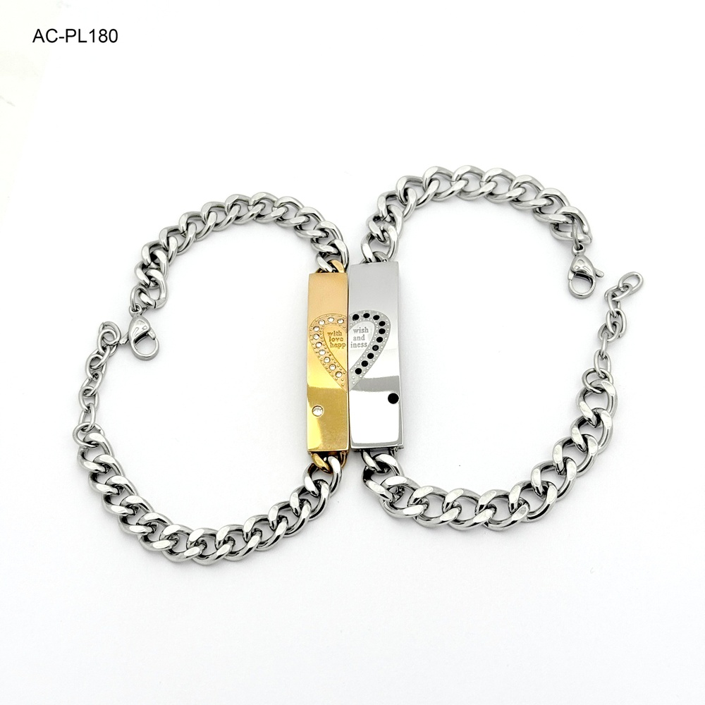 Pulsera en acero silver esclavas pareja mitad corazon