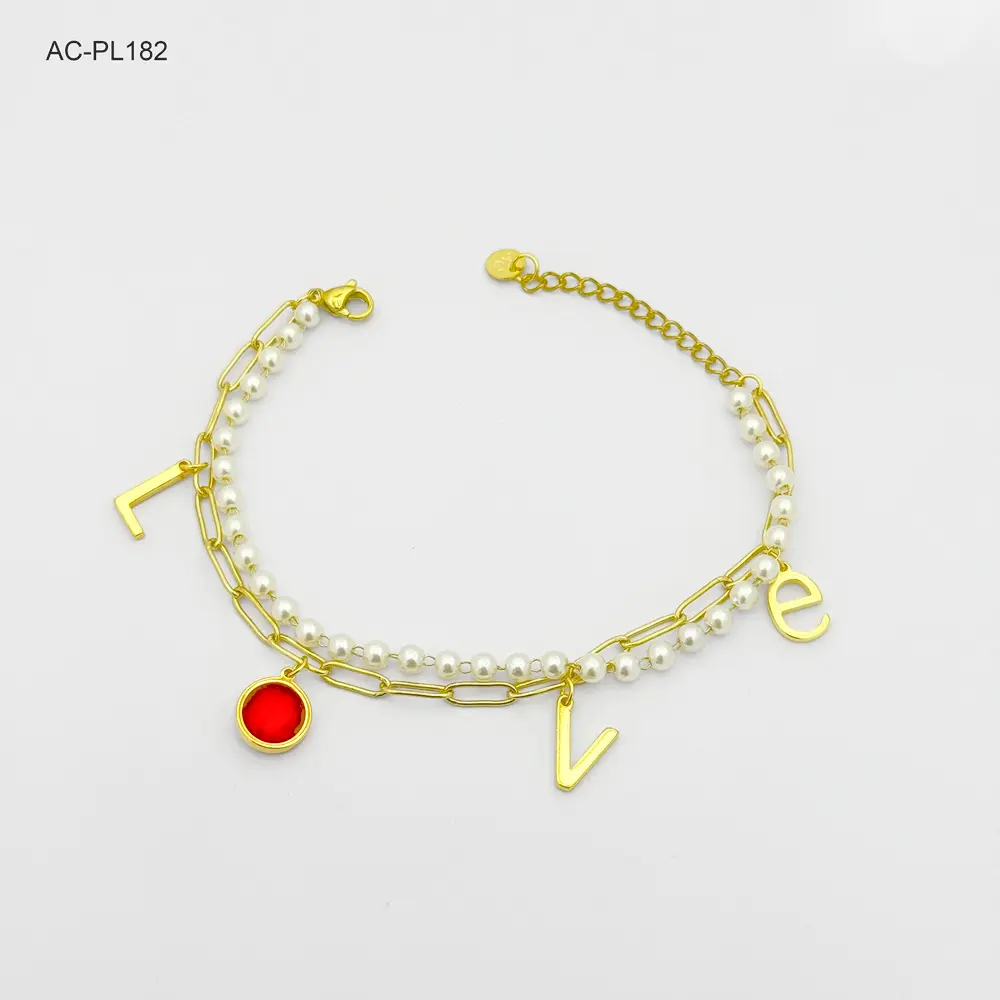 Pulsera en acero gold doble perla love