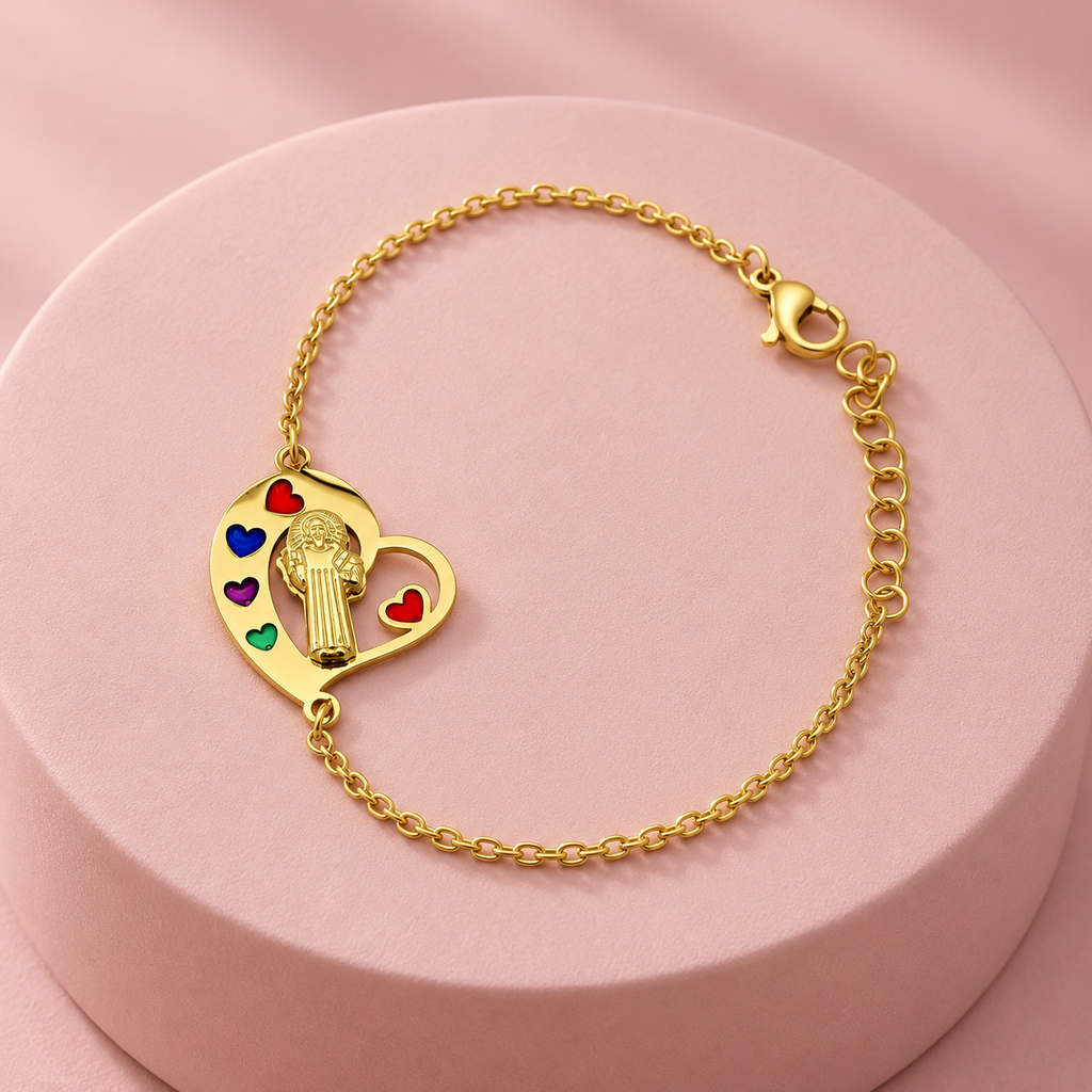 Pulsera en acero gold corazon virgencita guadalupe corazón 