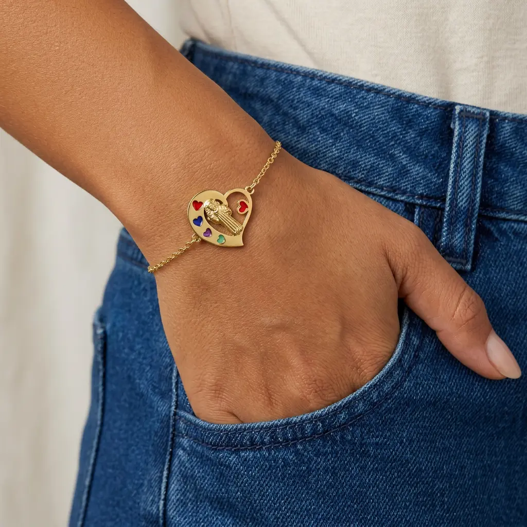 Pulsera en acero gold corazon virgencita guadalupe