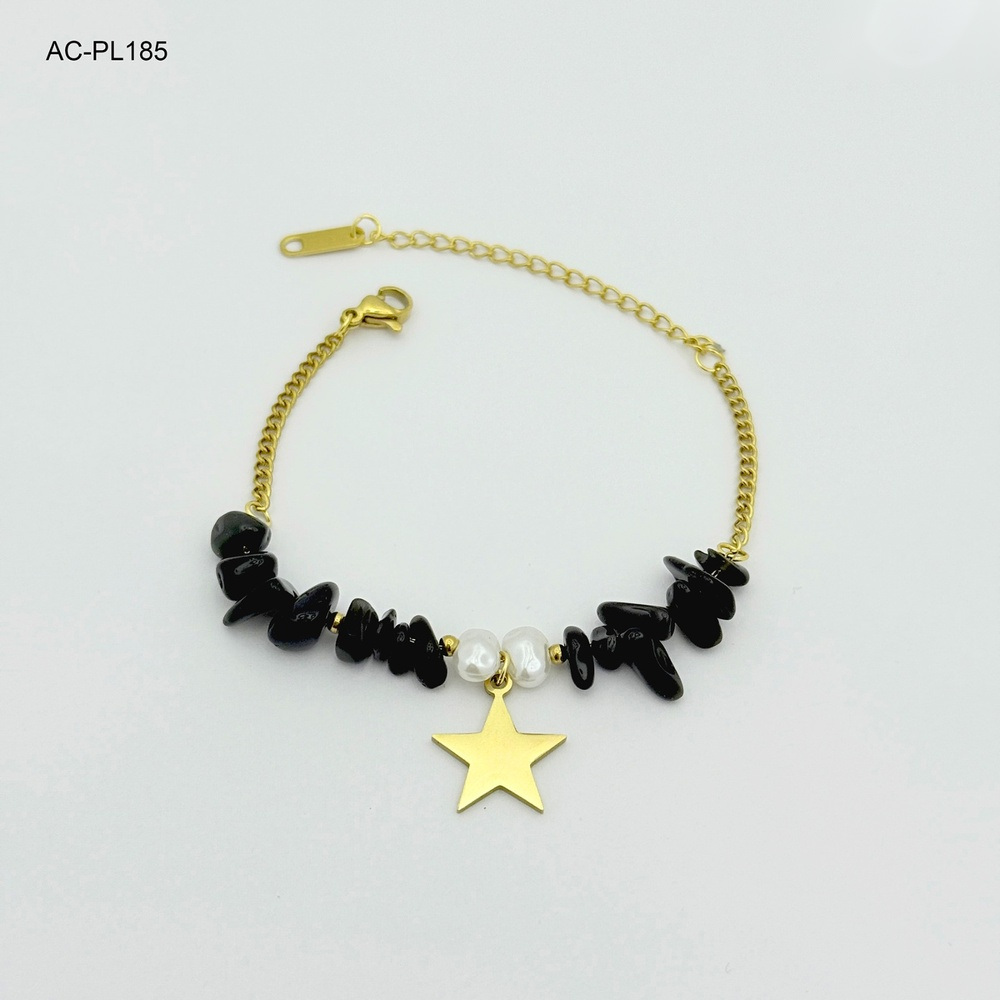 *PULSERA EN ACERO GOLD PIEDRA NEGRA DIJE ESTRELLA