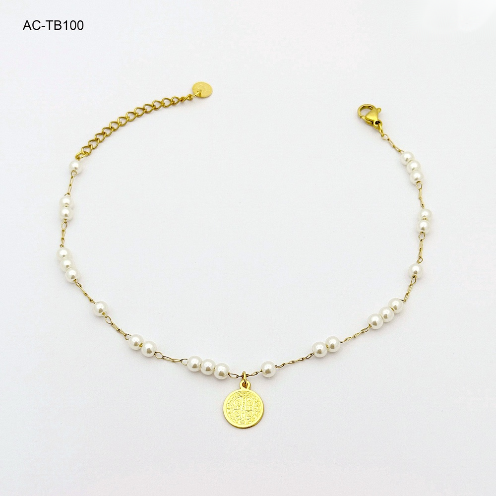 *TOBILLERA EN ACERO GOLD MEDALLA SAN BENITO