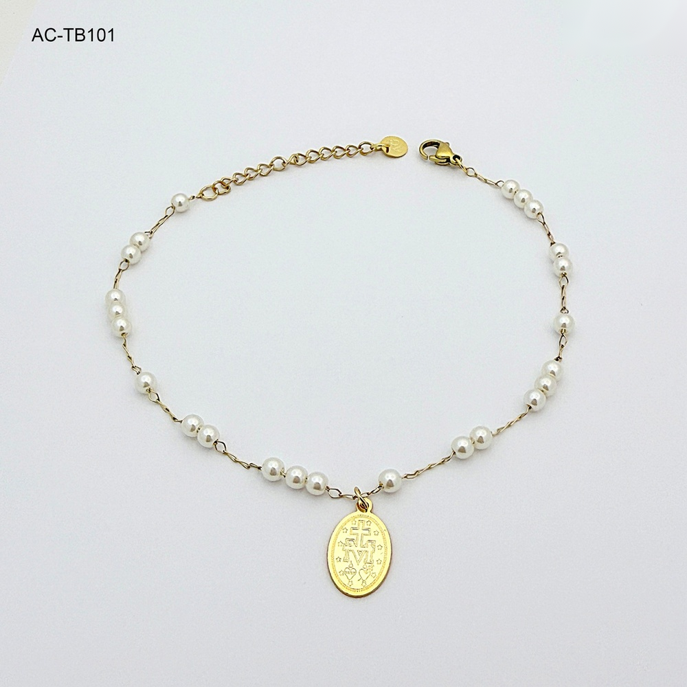 Tobillera en acero gold medalla milagrosa