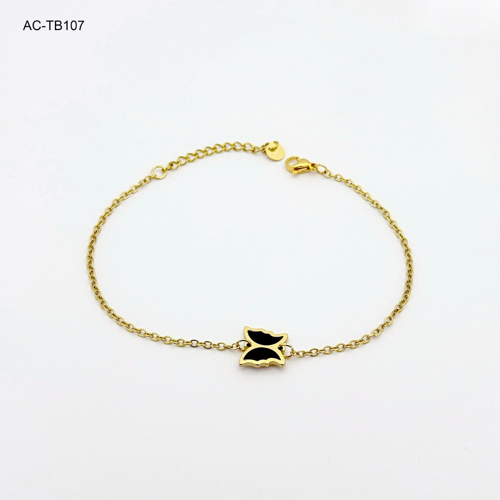 Tobillera en acero gold mariposas esmaltado negro