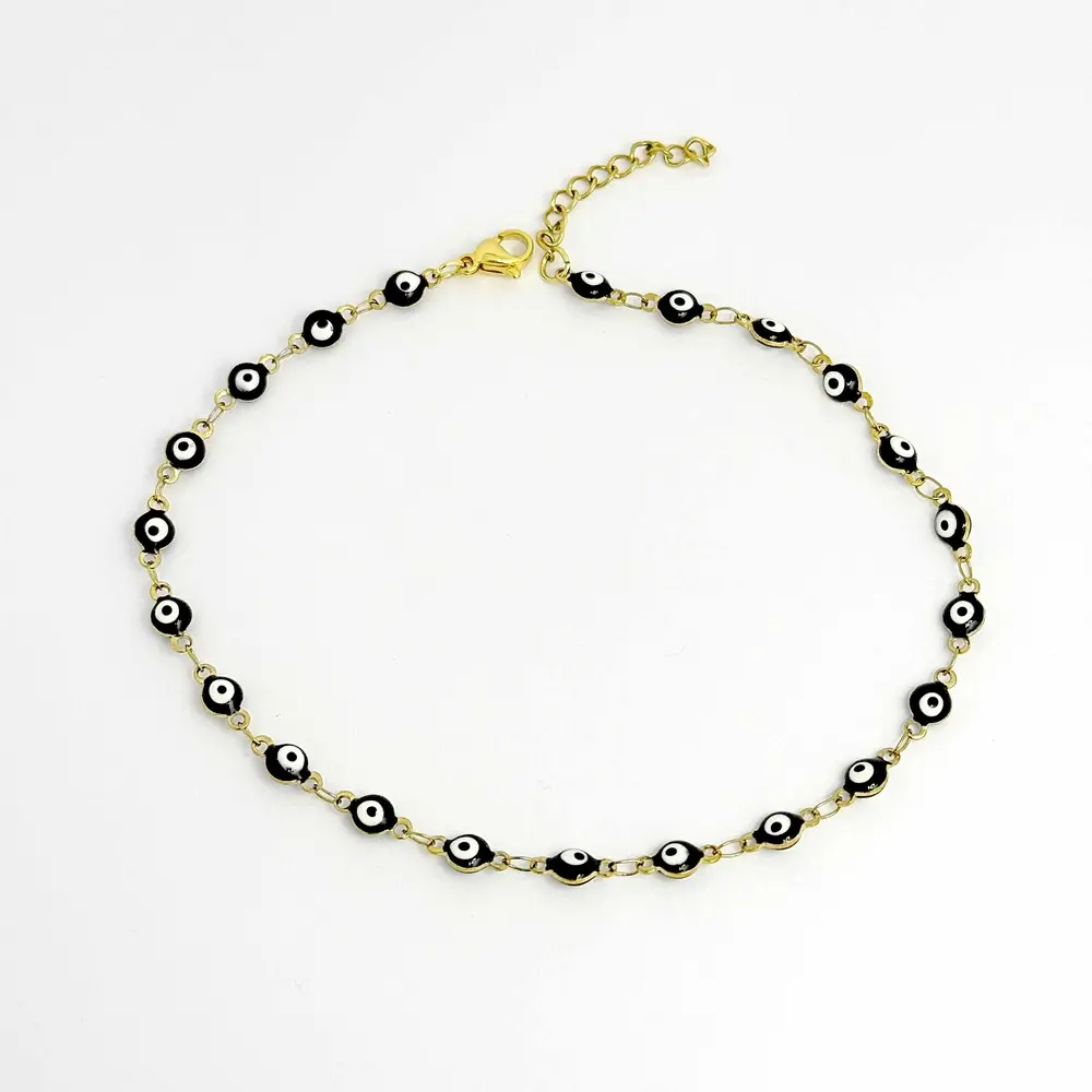 *TOBILLERA EN ACERO GOLD OJITO ESMALTADO NEGRO