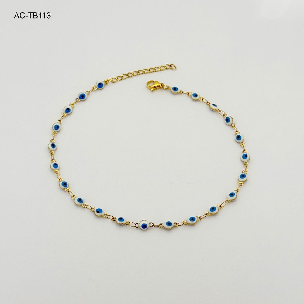 Tobillera en acero gold ojito esmaltado azul