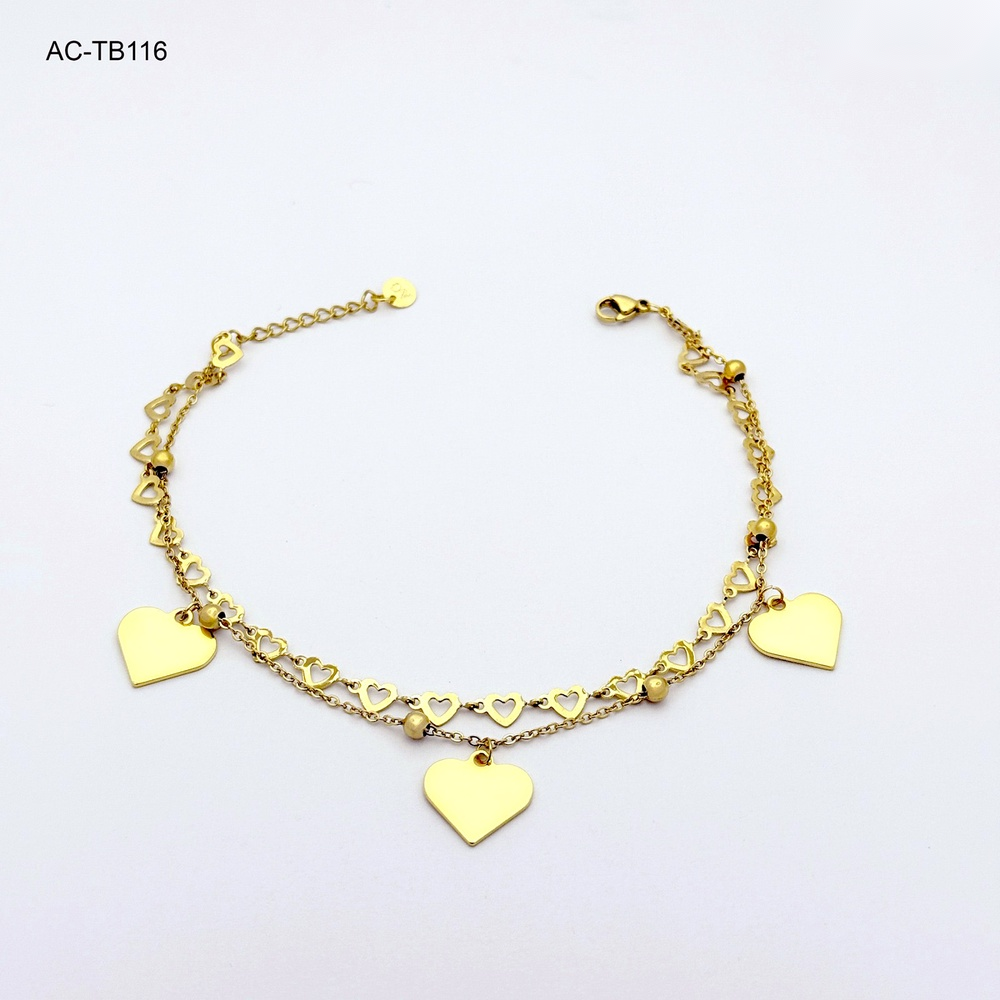 Tobillera en acero gold doble corazones