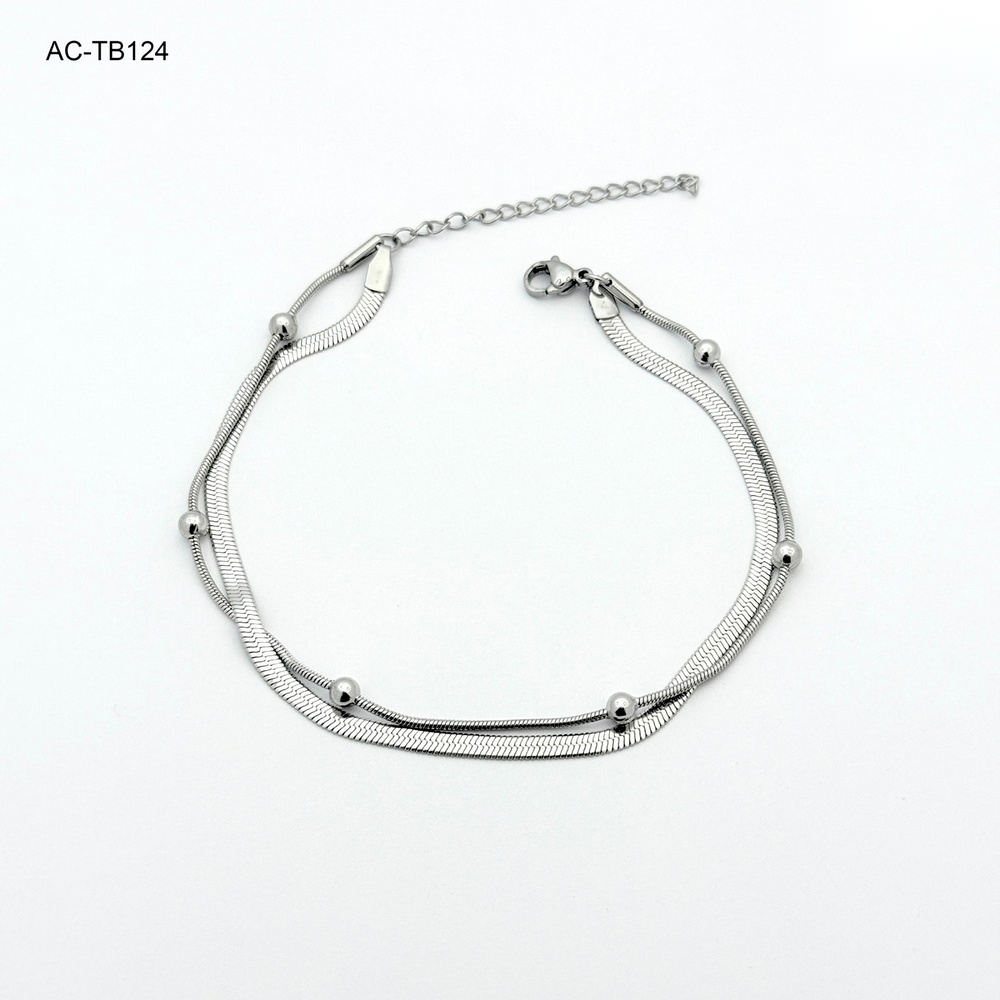 Tobillera en acero silver doble bolitas
