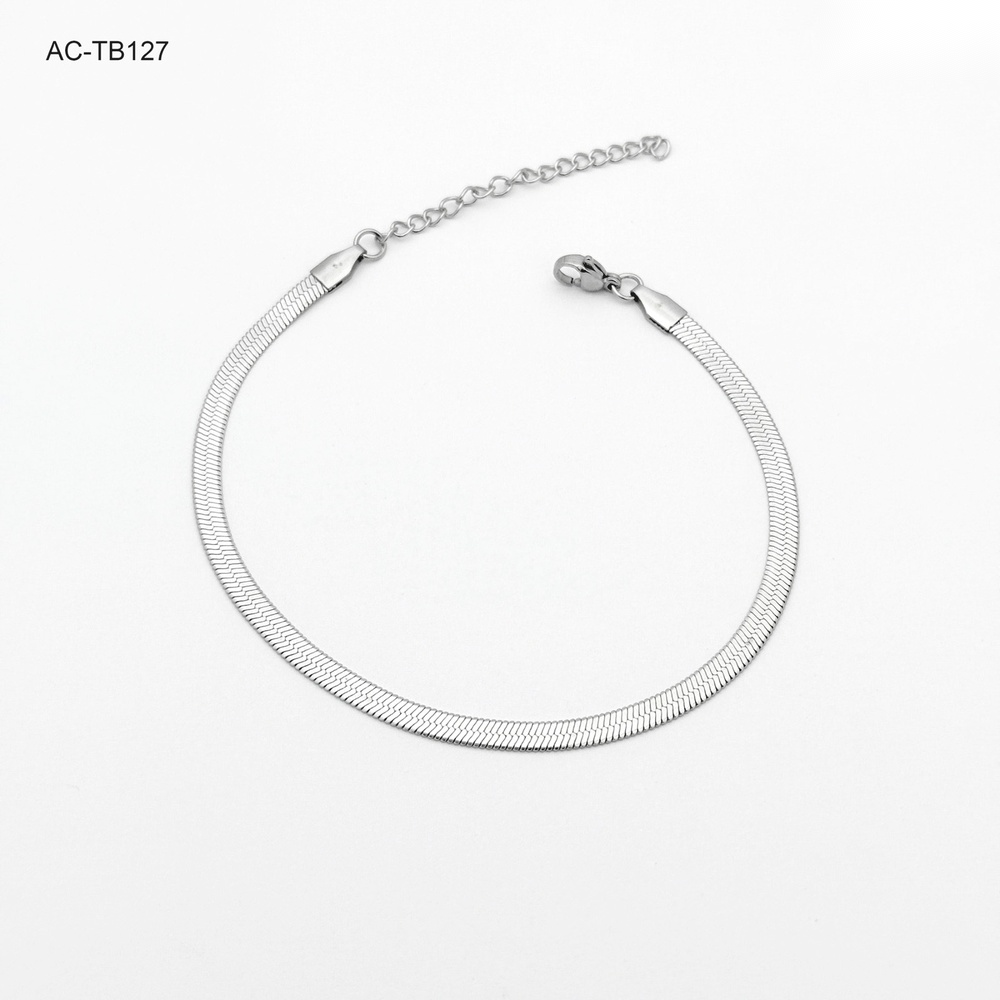 Tobillera en acero silver tejido espejo
