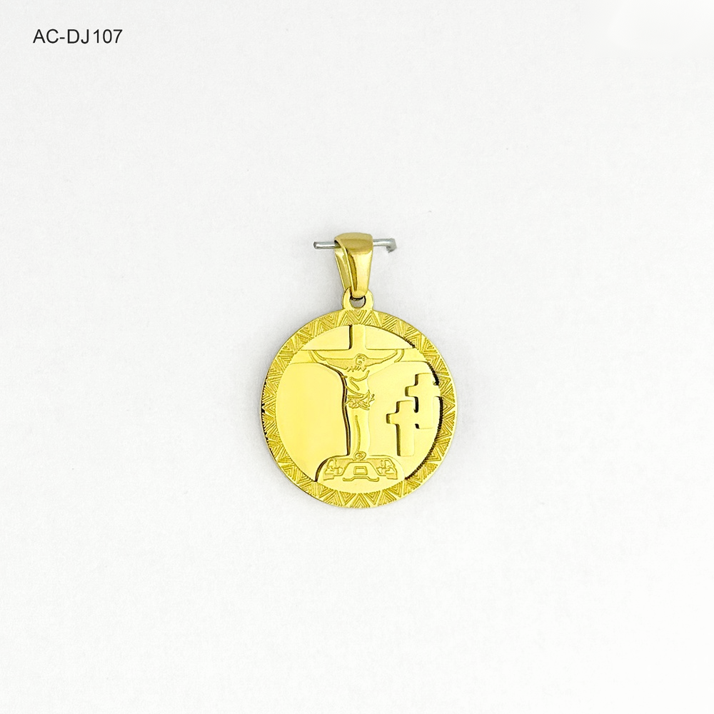 *DIJE EN ACERO GOLD MEDALLA REDONDA CRISTO