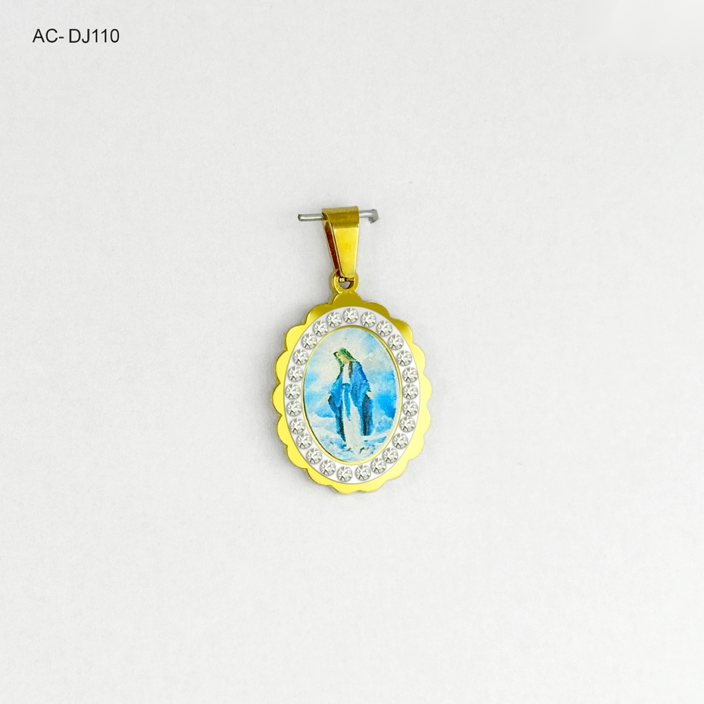 Dije en acero gold medalla virgen fotoimagen
