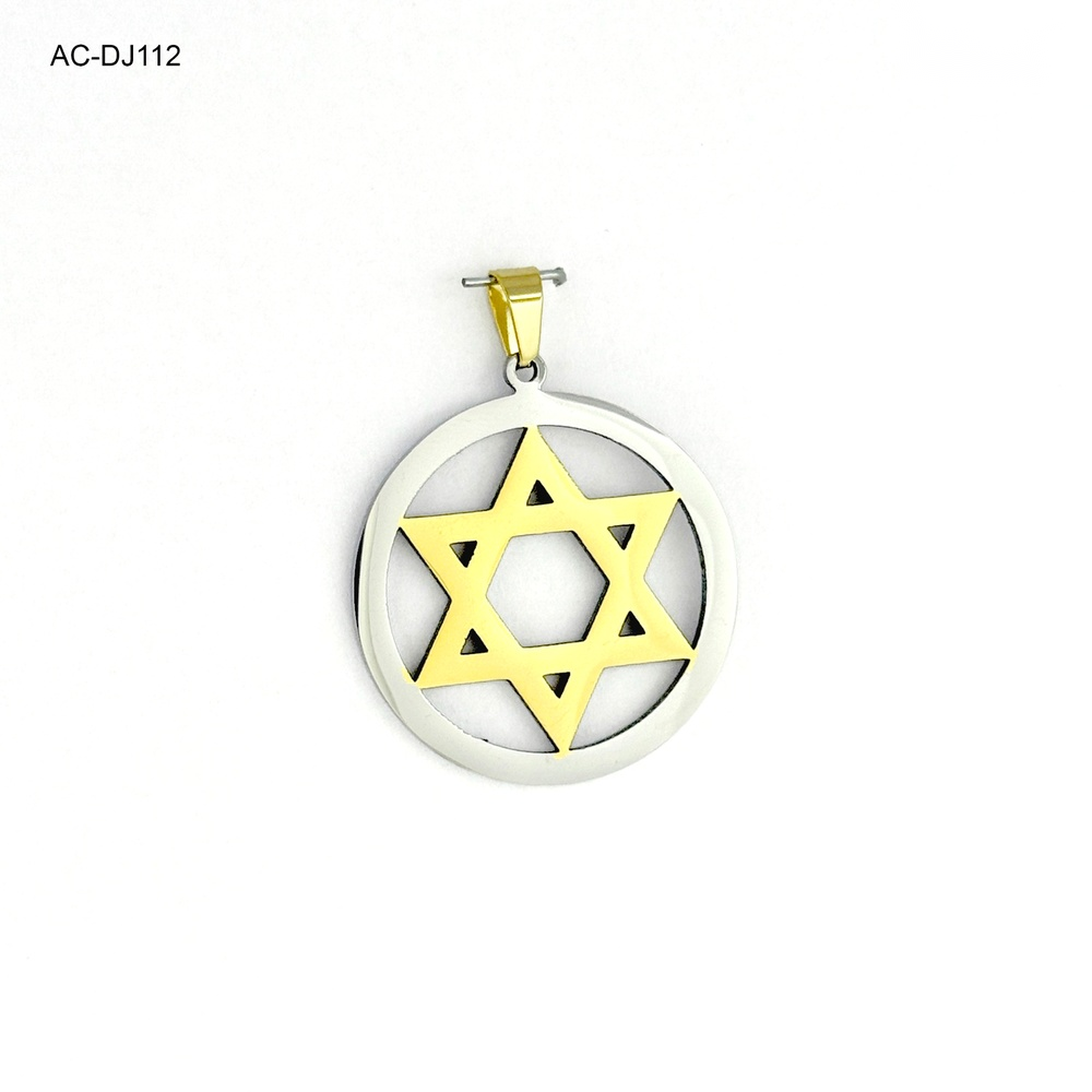 Dije en acero bicolor medalla estrella de david 3,2cm