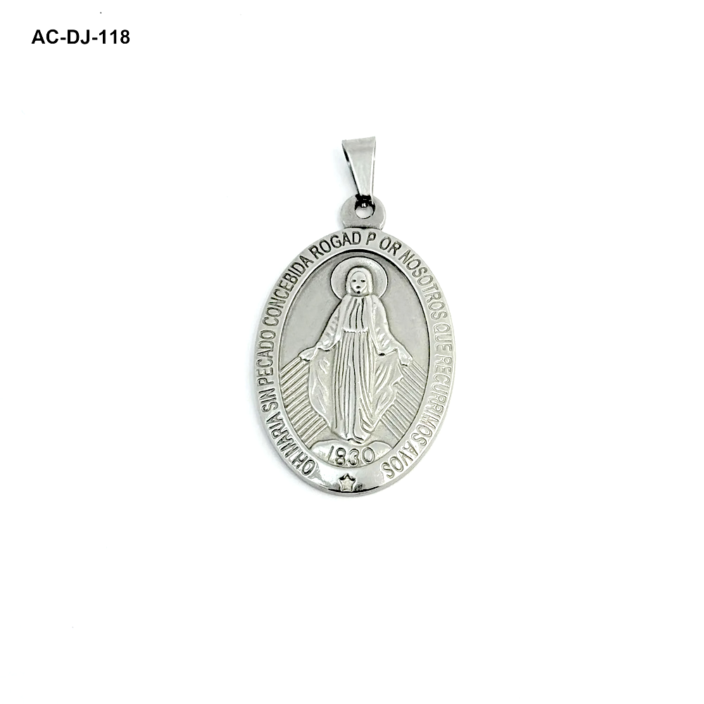 Dije en acero silver medalla virgen maria