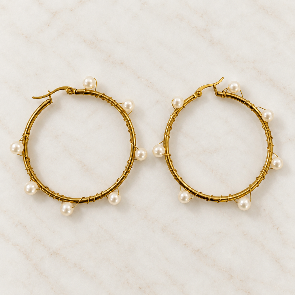 Argolla gold perlas 4,5 cm acero