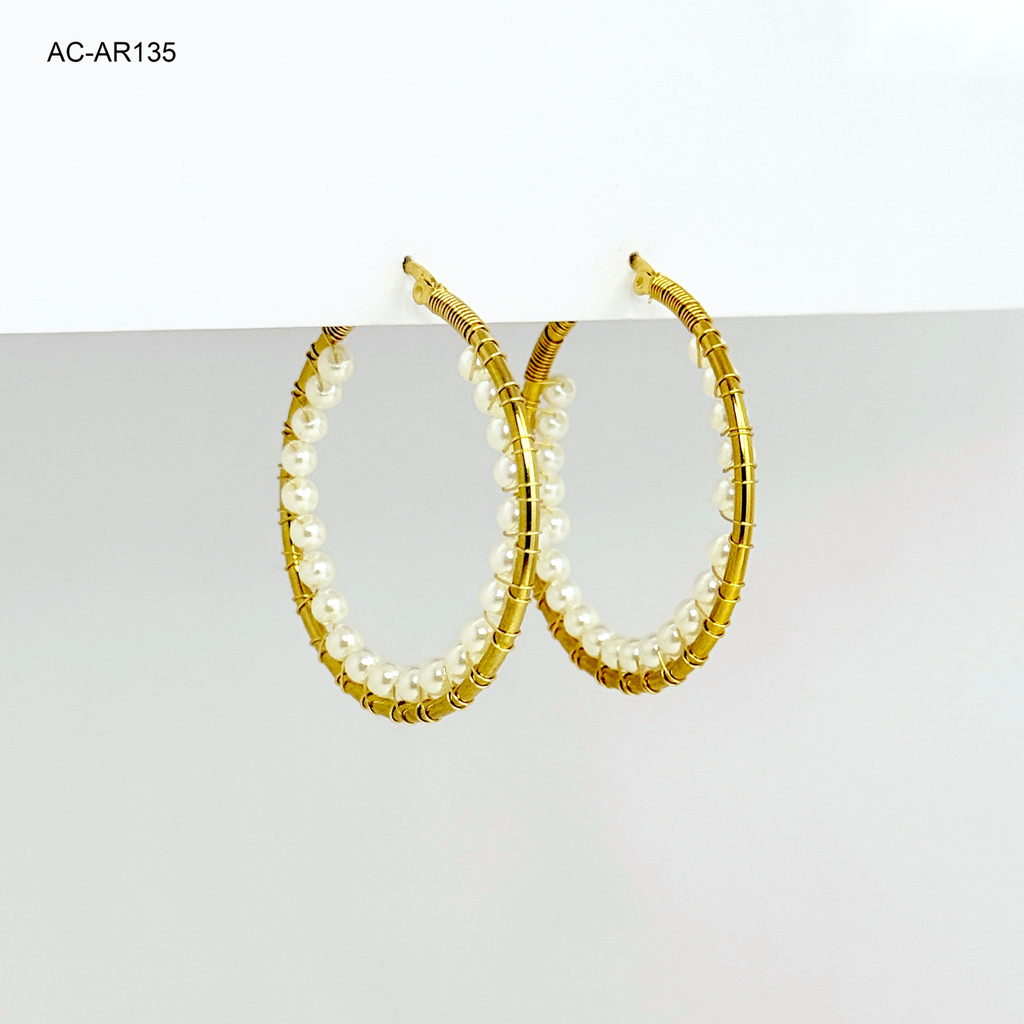 *ARGOLLA GOLD TEJIDO PERLAS 4,3CM ACERO