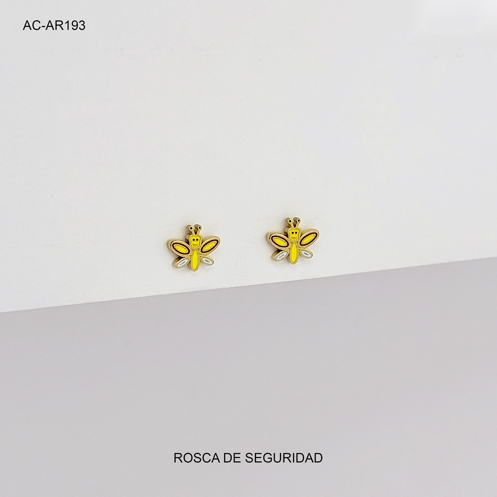 *TOPO EN ACERO GOLD ROSCA DE SEGURIDAD FIGURA ESMALTADA MARIPOSA