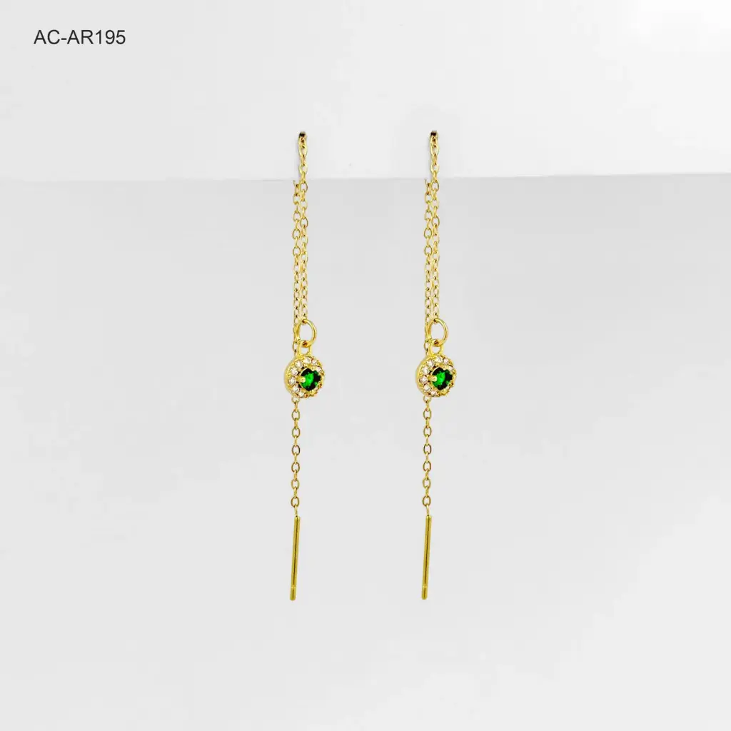 Arete largo gold sistema de pasar dije cristal acero