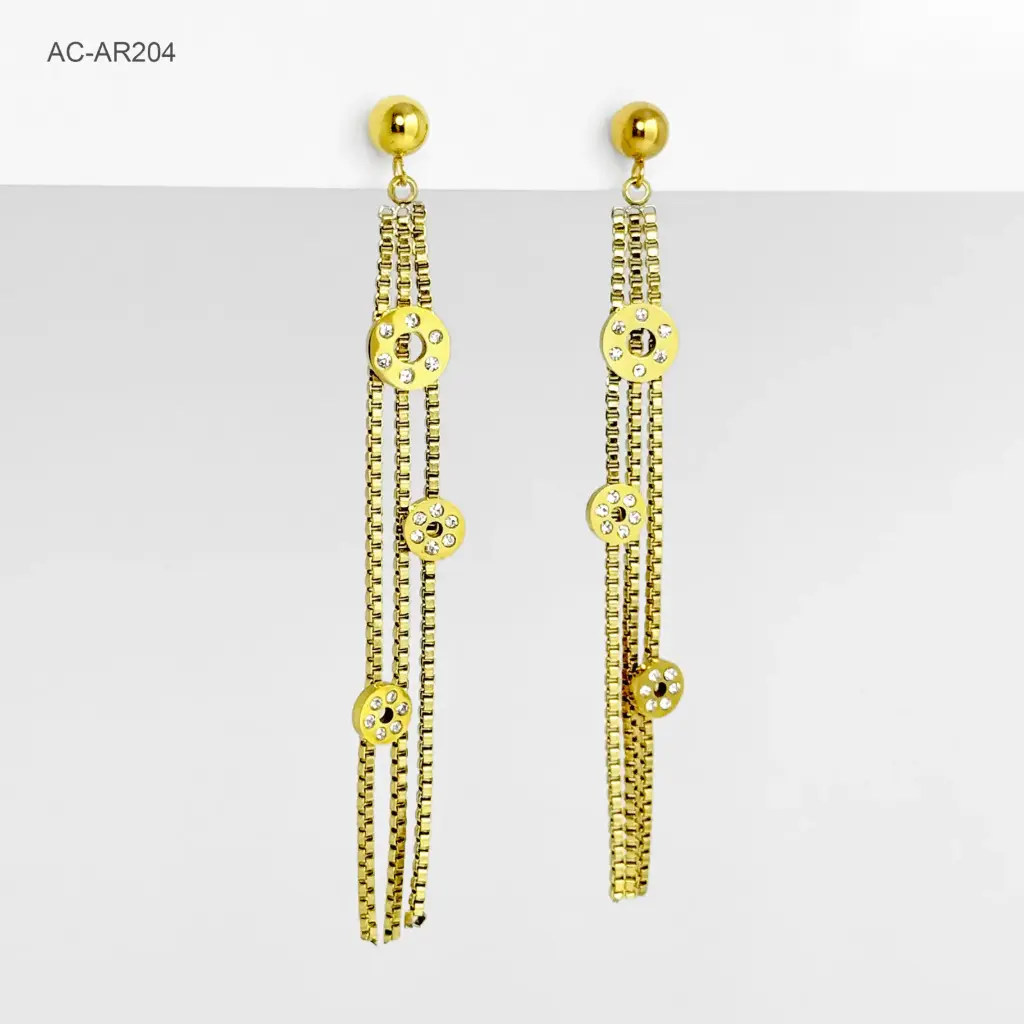 Arete largo gold cadenitas círculos acero