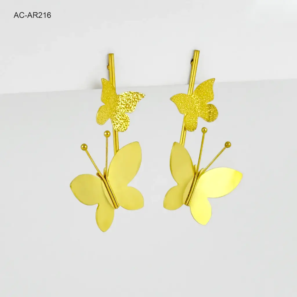 Arete largo gold palo mariposas acero