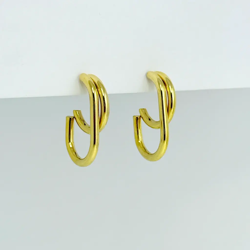 ARGOLLA ACERO GOLD DOBLE GEOMÉTRICA