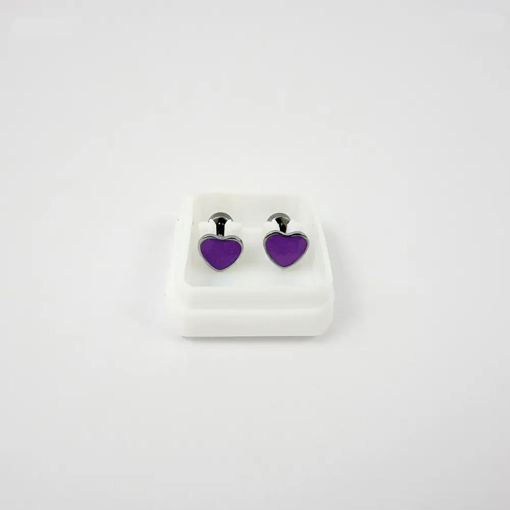 *TOPO EN ACERO SILVER ROSCA DE SEGURIDAD CORAZÓN ESMALTADO COLOR