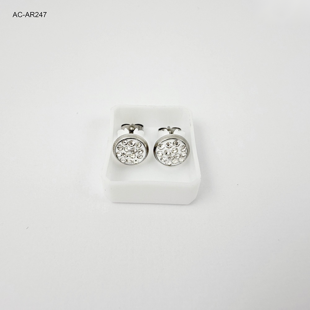 *TOPO EN ACERO SILVER BASE REDONDA CIRCONES BLANCOS